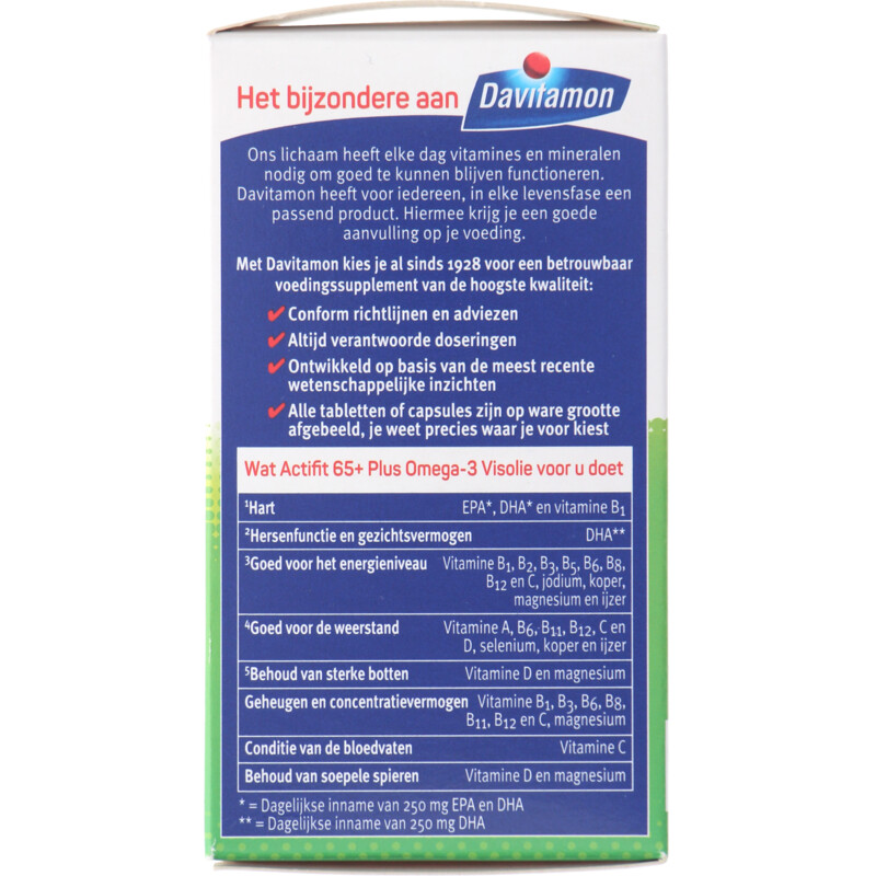 Een afbeelding van Davitamon Actifit 65+ omega-3 visolie capsules