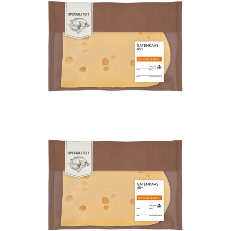 Een afbeelding van AH Gatenkaas jong belegen 45 plakken 2-pack