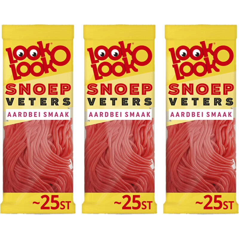 Een afbeelding van Look-O-Look Snoepveters Aardbei 3-pack