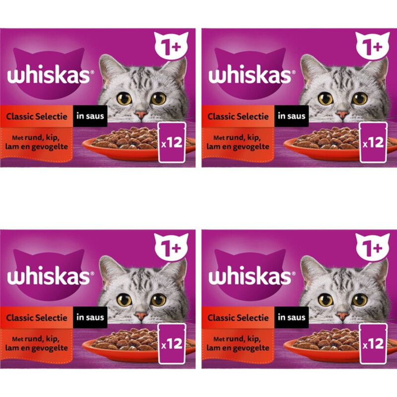 Een afbeelding van Whiskas 1+ Classic selectie in saus 4-pack