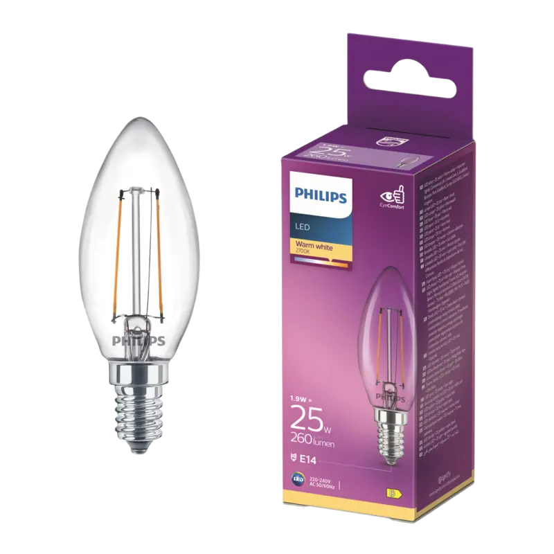 Philips Led fil kaars helder E14 25W