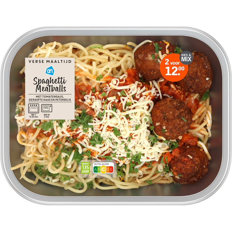 Een afbeelding van AH Verse maaltijd spaghetti meatballs