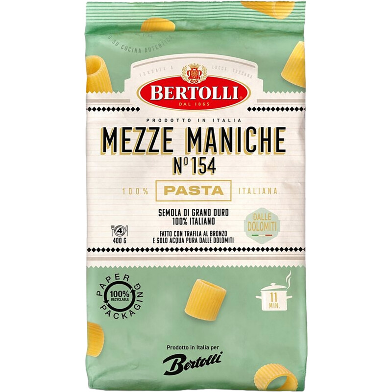 Een afbeelding van Bertolli Pasta mezze maniche no 154