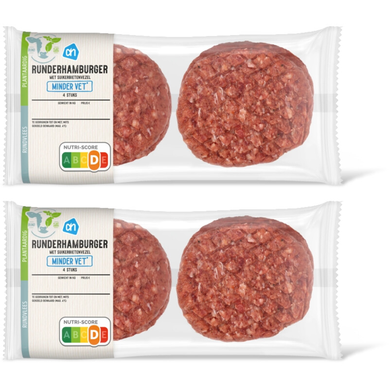 AH Runderhamburger minder vet 4 stuks 2-pck