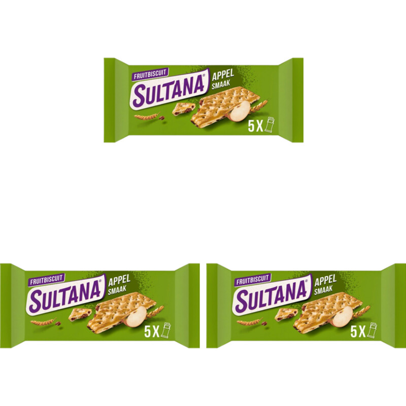 Een afbeelding van Sultana Fruitbiscuit appel smaak 3-pack