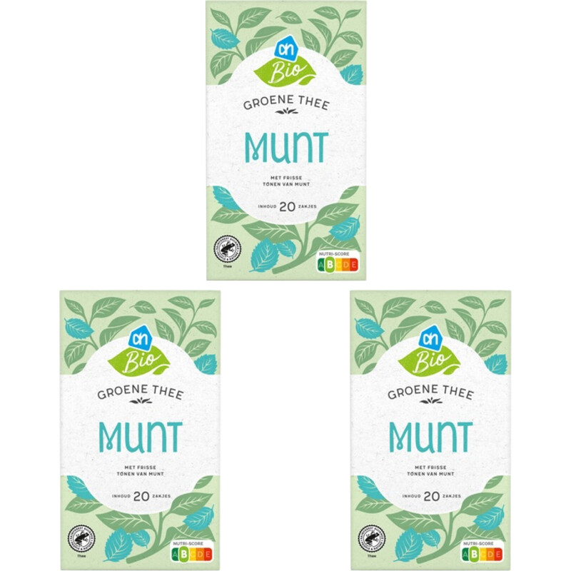 Een afbeelding van AH Biologisch Groene thee munt 3-pack