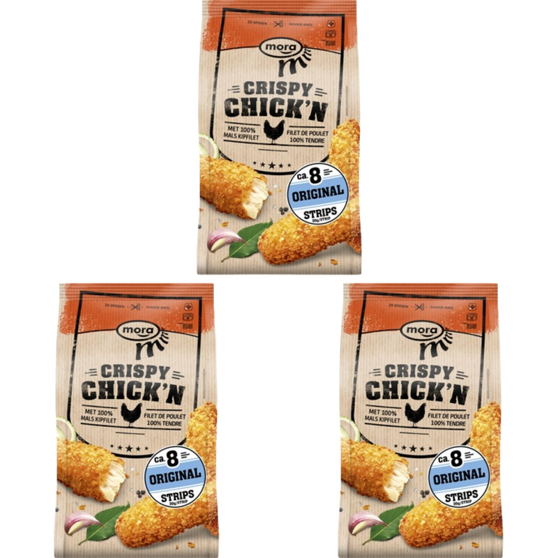 Een afbeelding van Mora Crispy Chick'n strips 3-pack