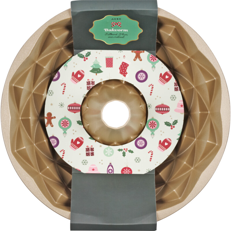 Een afbeelding van Avec Metalen cakevorm goud krans strak 24cm