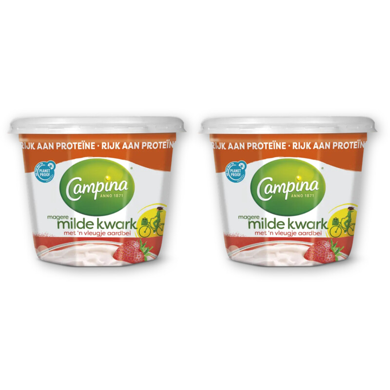 Campina Magere milde kwark aardbei 2-pack