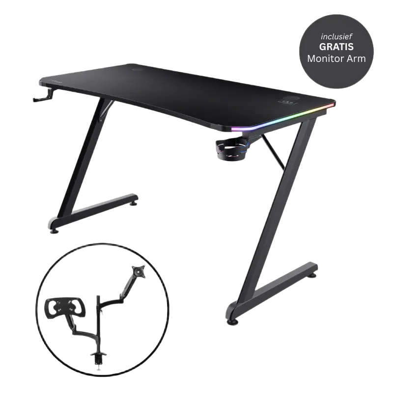 Trust Gxt709 luminus rgb desk + monitor arm
