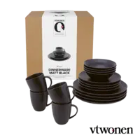 vtwonen Dinnerware raw matt black set/16