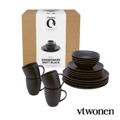 pdp-image-vtwonen Dinnerware raw matt black set/16