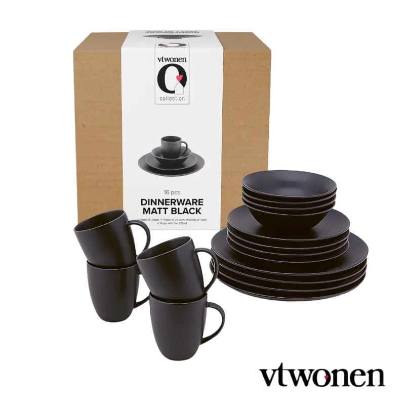 vtwonen Dinnerware raw matt black set/16