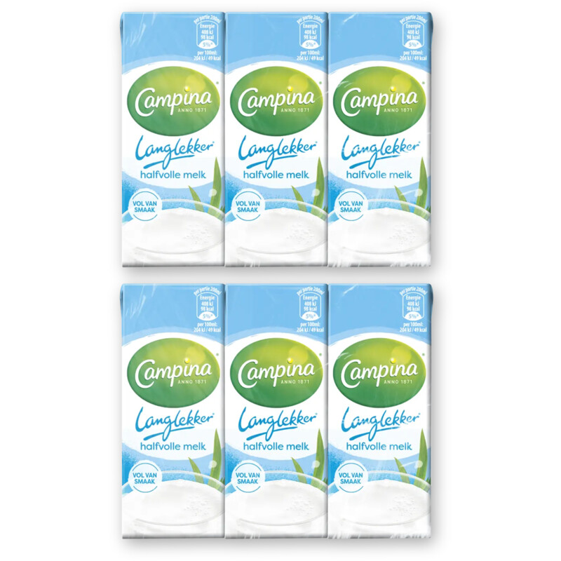 Campina Langlekker halfvolle melk 6-pack 2-pack