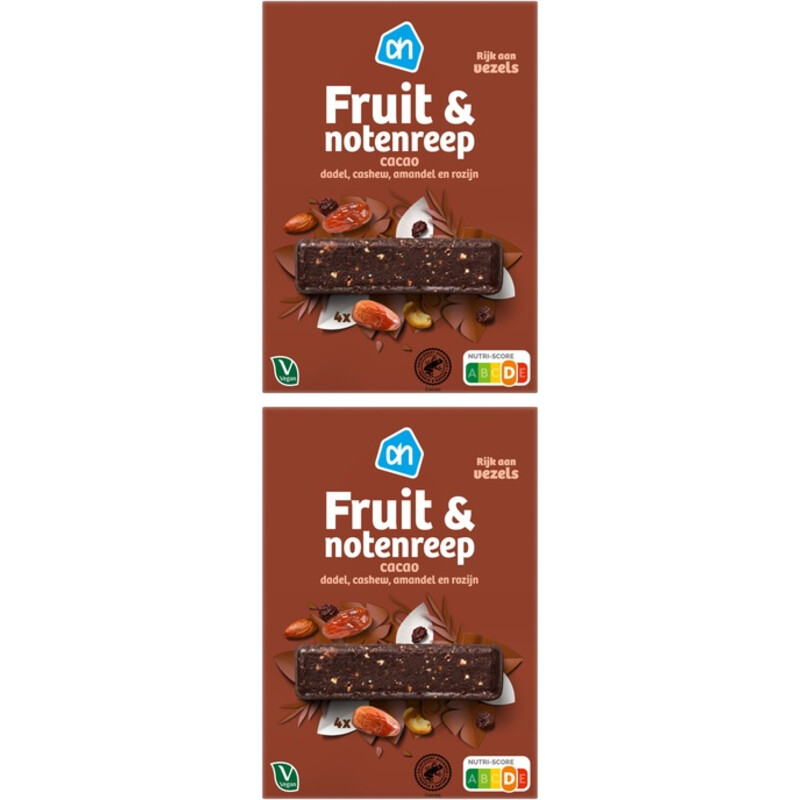 Een afbeelding van AH Fruit & notenreep cacao 2-pack