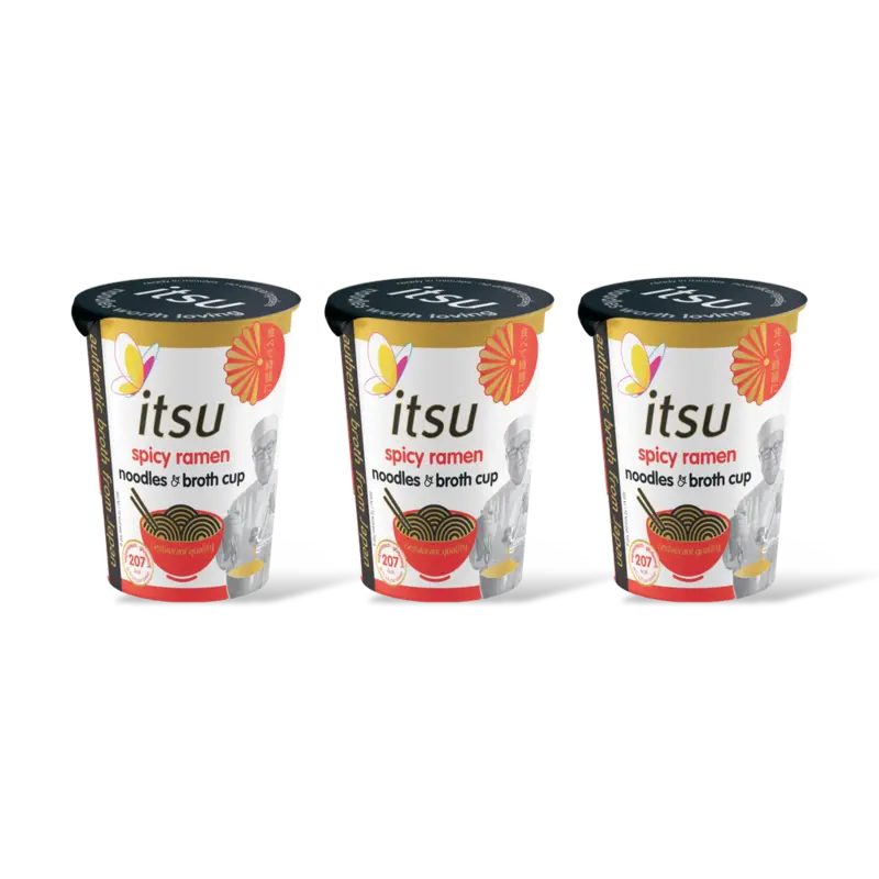 Itsu Spicy ramen noodles & broth cup 3-pack
