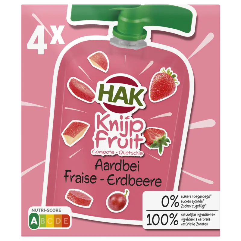 Hak Knijpfruit aardbei 0% 4-pack