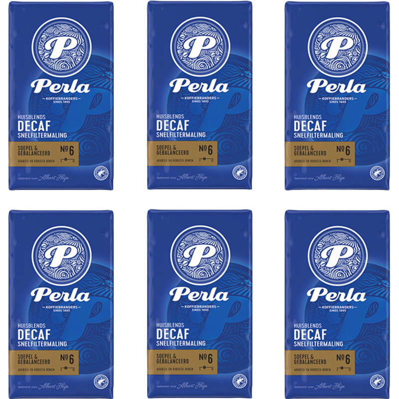 Een afbeelding van Perla Huisblends Decaf snelfiltermaling 6-pack