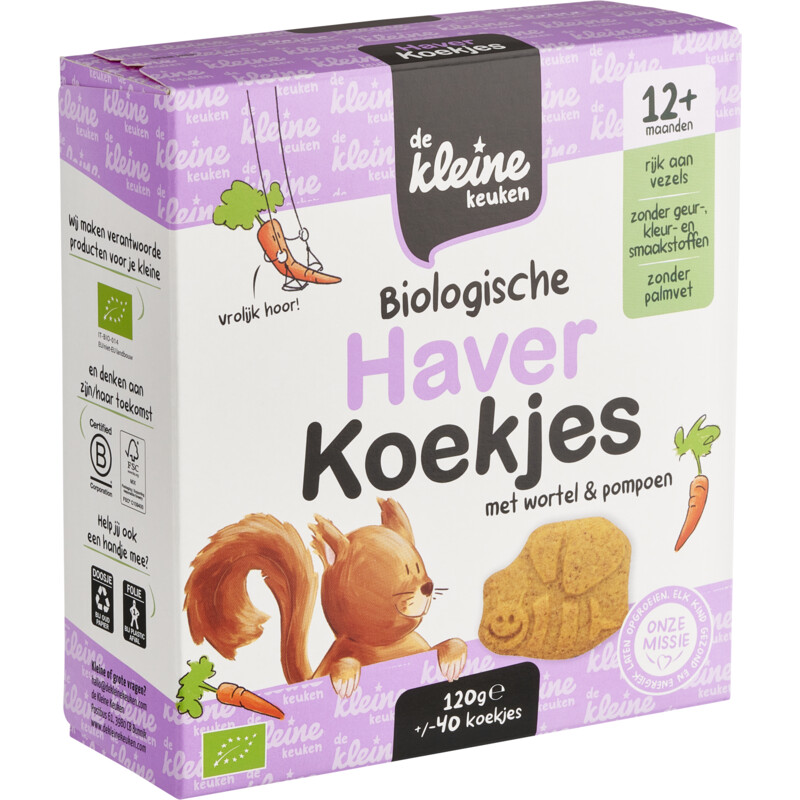 Een afbeelding van De Kleine Keuken Biologische haverkoekjes 12m+