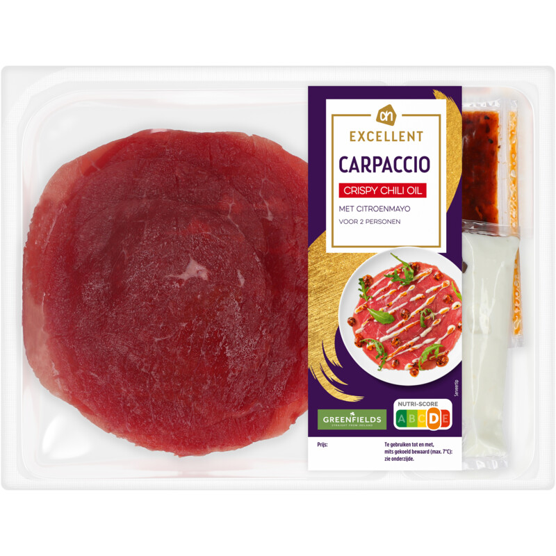 Een afbeelding van AH Greenfields Carpaccio crispy chili oil