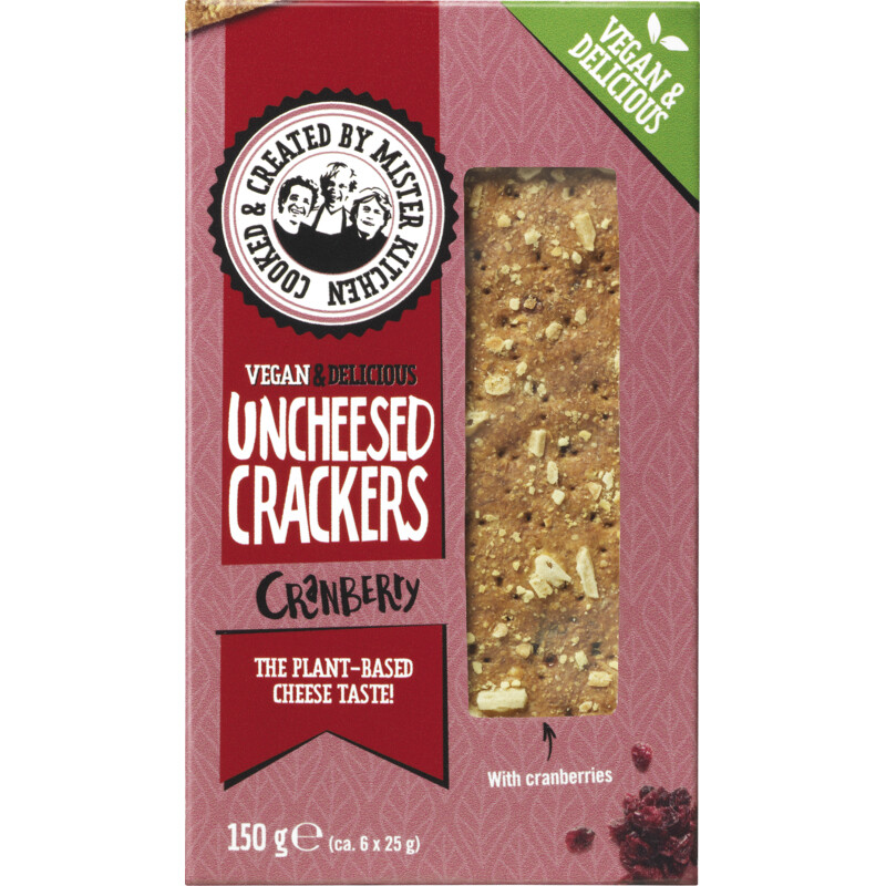 Een afbeelding van Mister kitchen's Vegan uncheesed crackers cranberry
