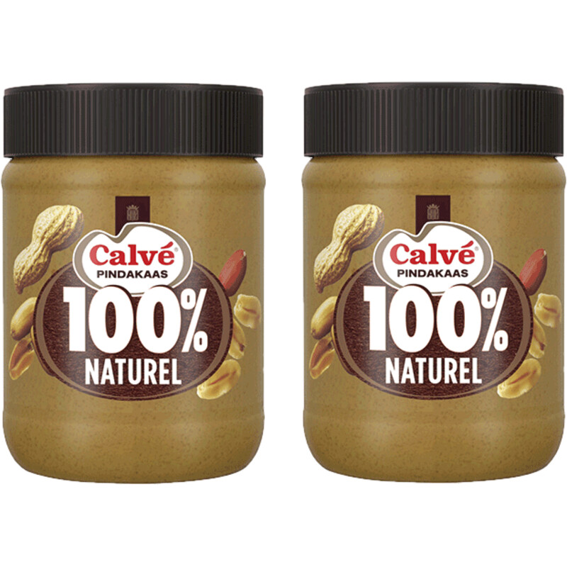 Een afbeelding van Calvé 100% Naturel pindakaas 2-pack