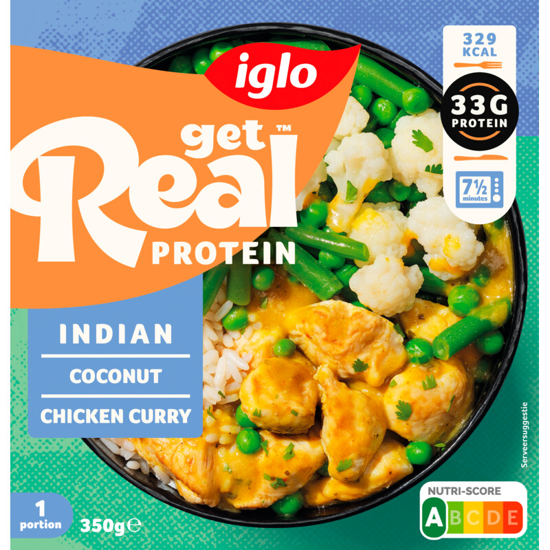 Een afbeelding van Iglo Get real protein Indian coconut chicken