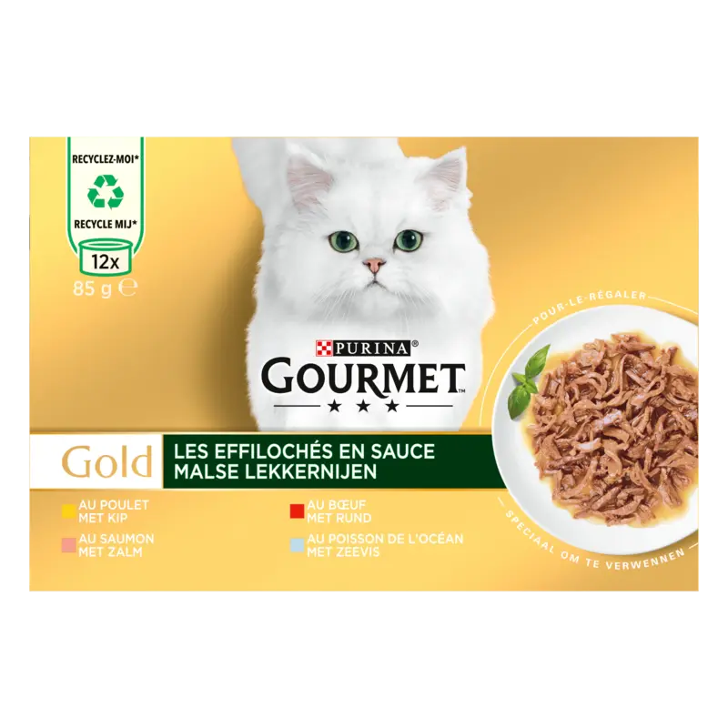 Gold Malse Lekkernijen Kattenvoer nat met Kip, Zalm, Rund en Zeevis