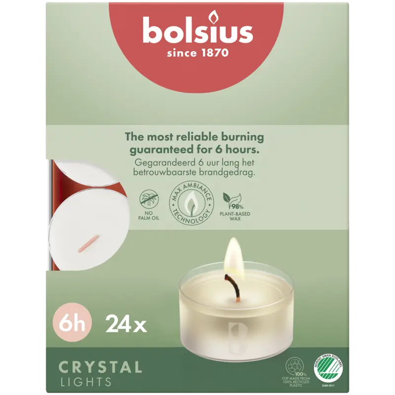 Bolsius Waxinelichtjes clear cup 6 uur
