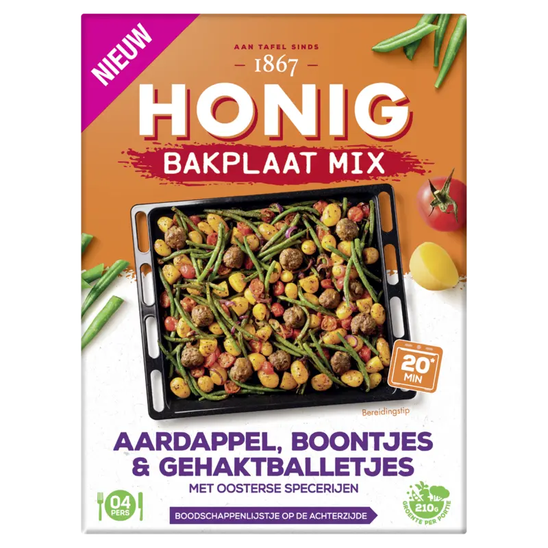 Bakplaat Mix Aardappel, Boontjes & Gehaktballetjes met Oosterse Specerijen
