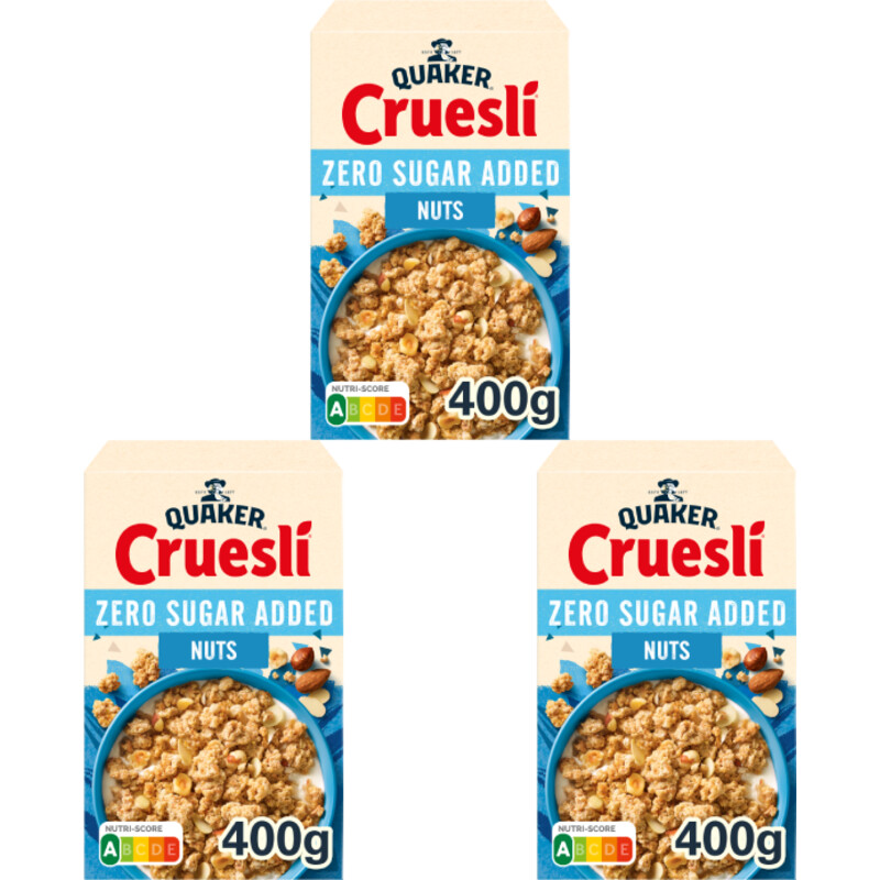 Een afbeelding van Quaker Cruesli zero sugar added nuts 3-pack