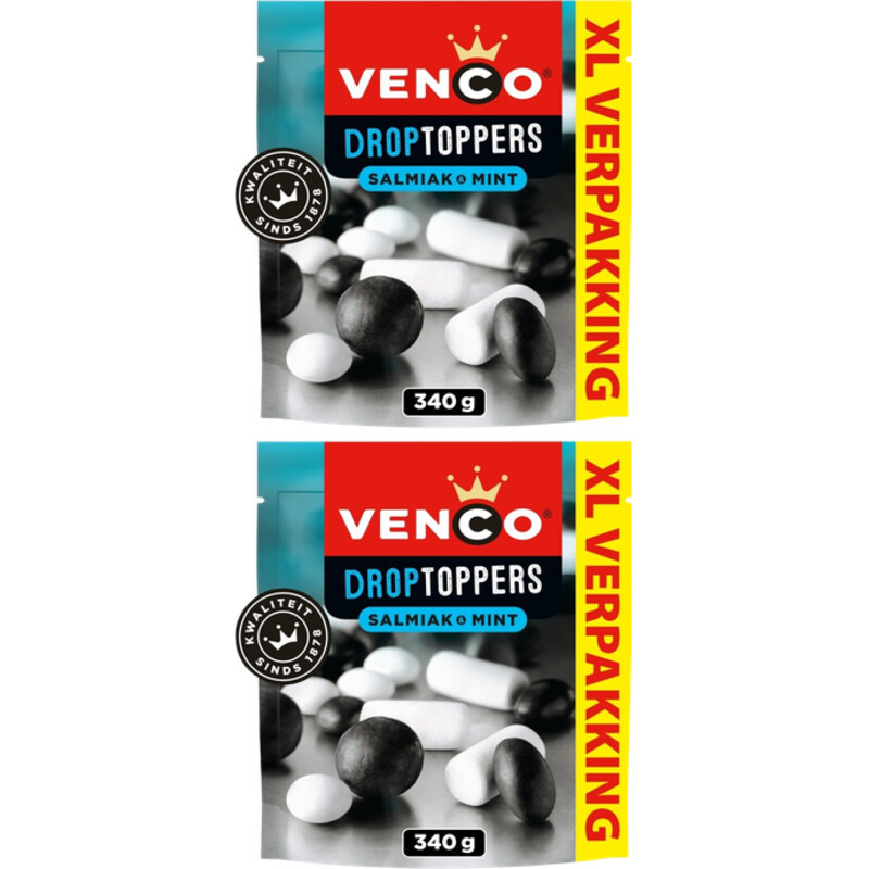 Een afbeelding van Venco Droptoppers salmiak & mint vvp 2-pack