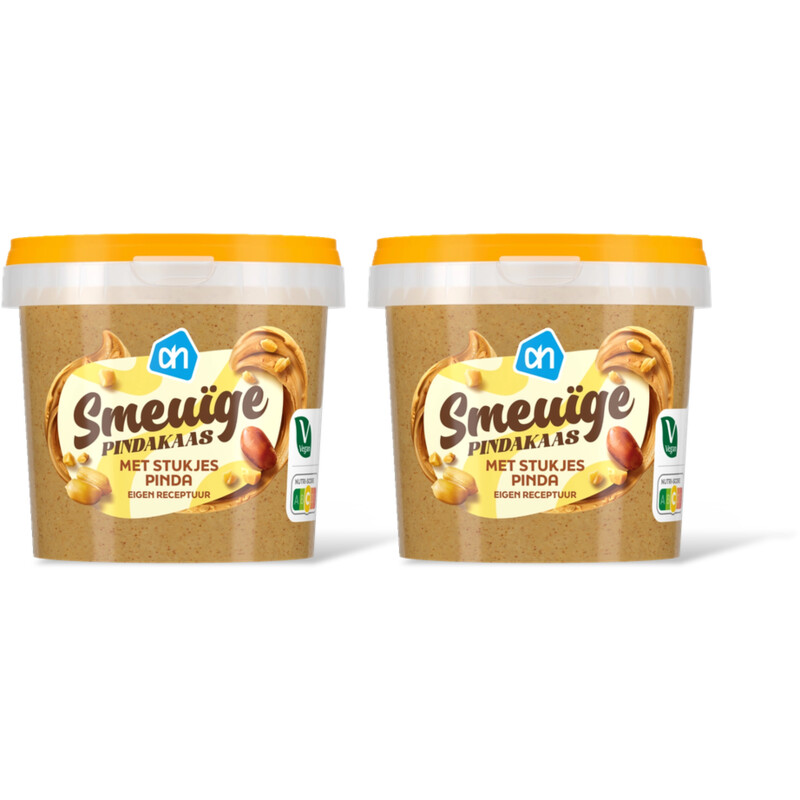 AH Smeuige pindakaas met stukjes pinda 2-pk