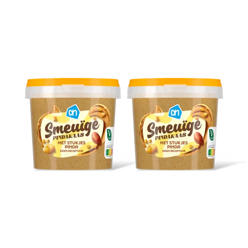 Smeuige pindakaas met stukjes pinda 2-pk
