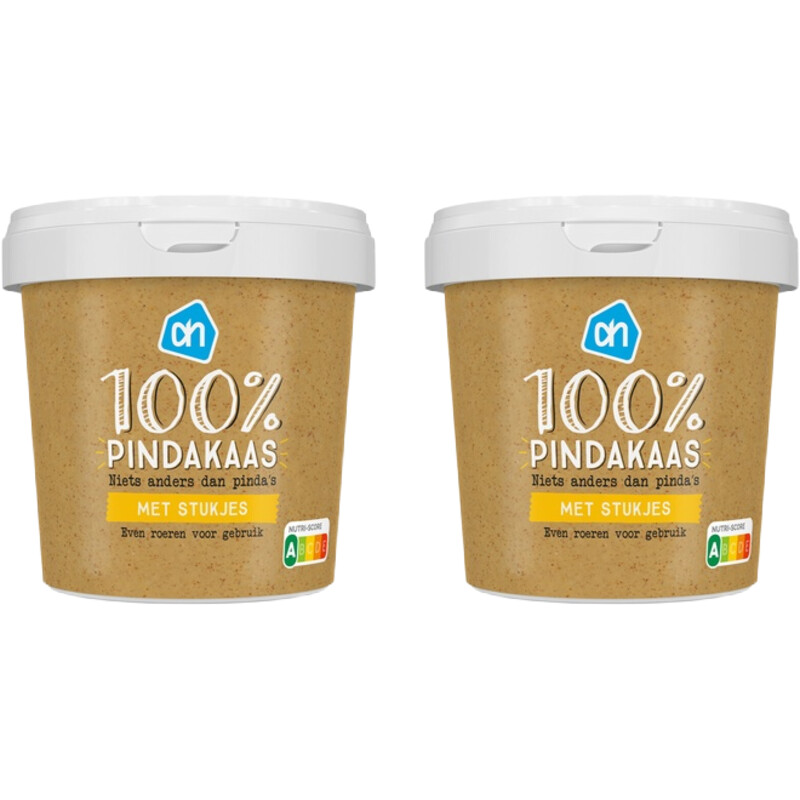 Een afbeelding van AH Terra Plantaardig pindakaas met stukjes 2-pack