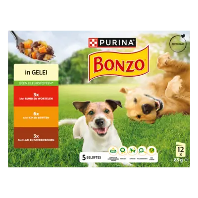 pdp-image-Bonzo Maaltijdzakjes in gelei rund, kip, lam