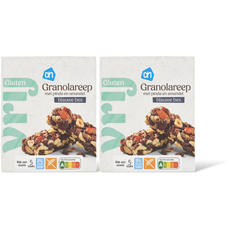 AH Glutenvrij Granolareep pinda en amandel blauwe 2-pk