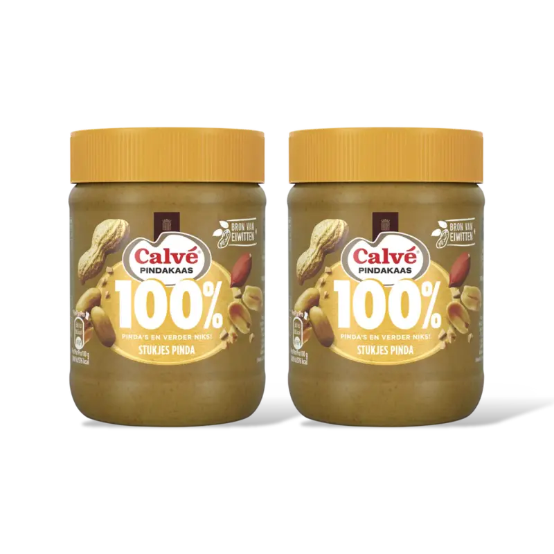 Calvé 100% stukjes pinda pindakaas 2pack