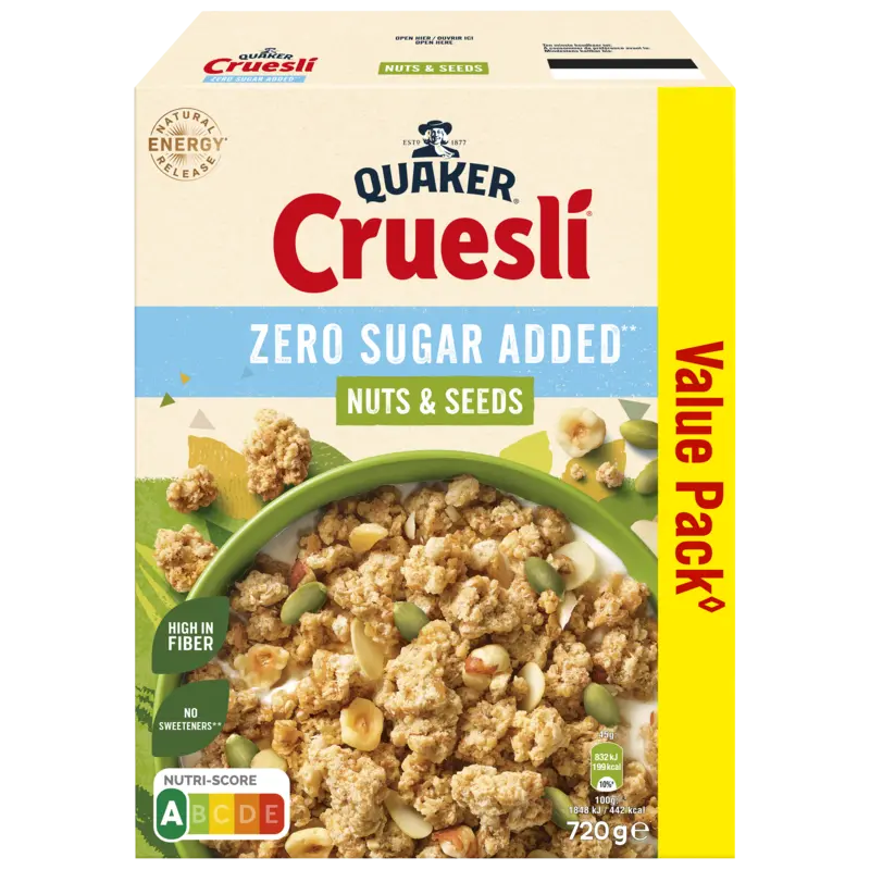 Quaker Cruesli Zero Sugar Added Nuts & Seeds Voordeelverpakking 720 gr