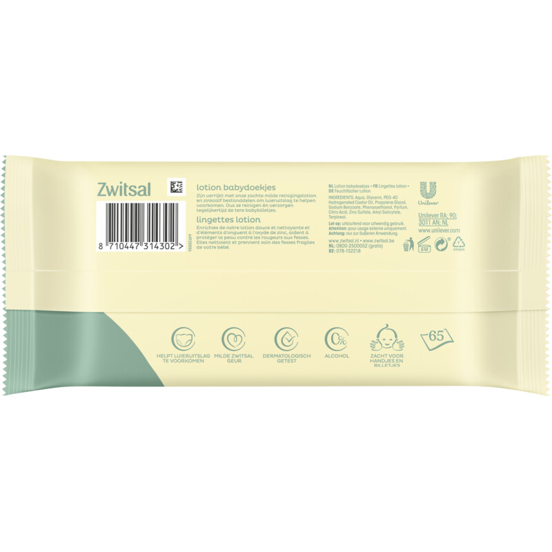 Een afbeelding van Zwitsal Baby lotion billendoekjes