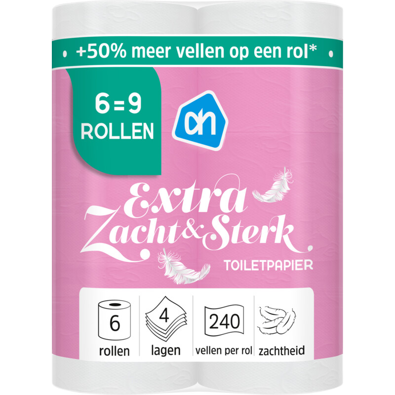 Een afbeelding van AH Toiletpapier 4-laags 6=9 rollen