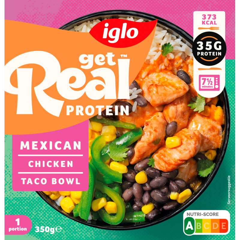 Een afbeelding van Iglo Get real protein Mexican chicken taco