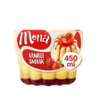 Mona Vanillepudding met aardbeiensaus