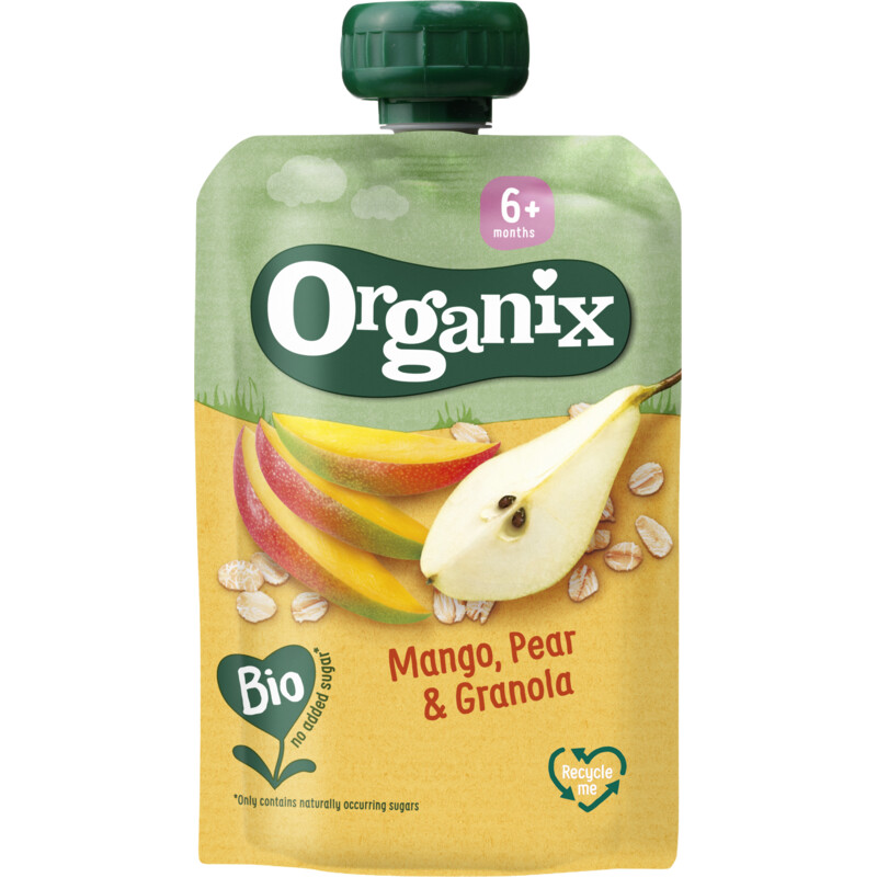 Een afbeelding van Organix Knijpfruit mango peer granola 6m+