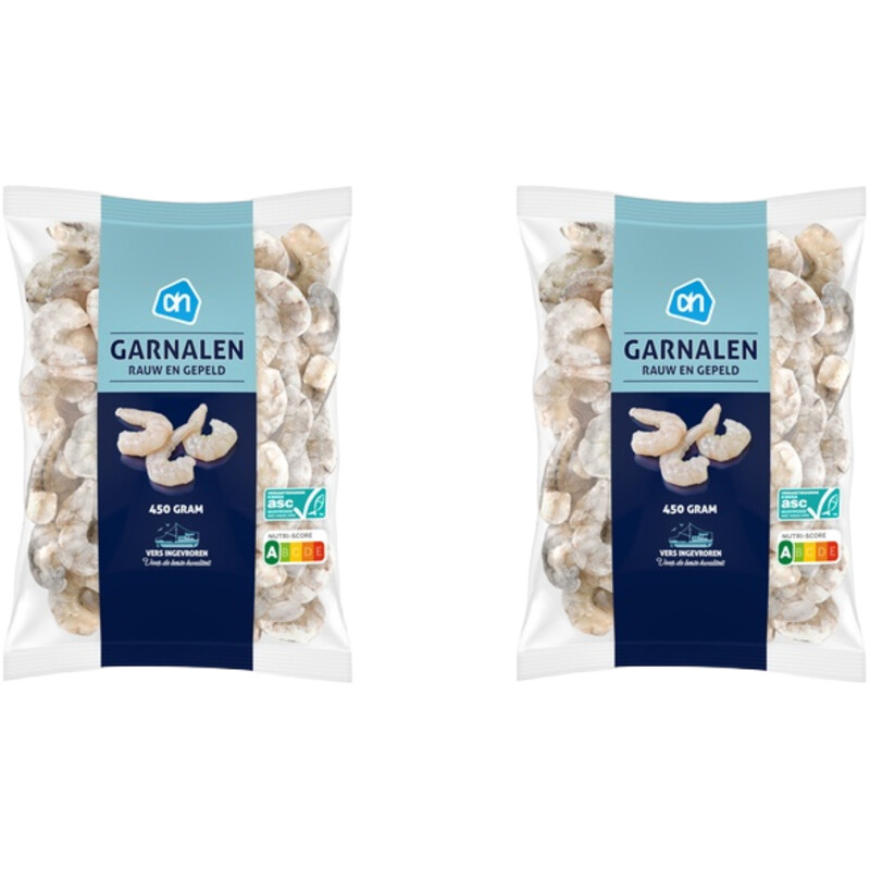 Een afbeelding van AH Gepelde roze garnalen rauw 2-pack