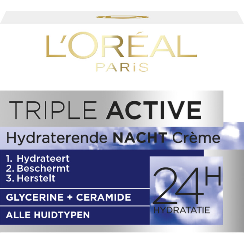 Een afbeelding van L'Oréal Triple active nachtcrème alle huidtypen