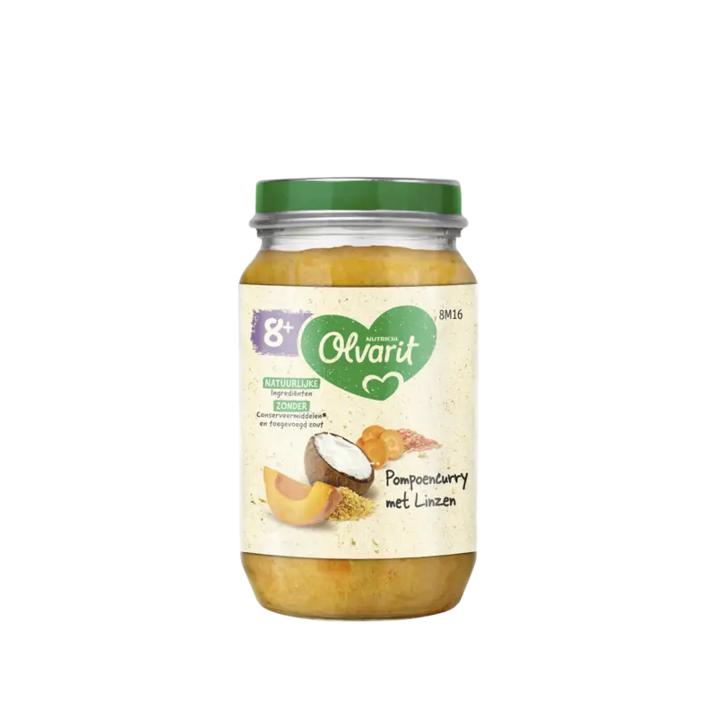 Olvarit Pompoen curry met linzen 8m+
