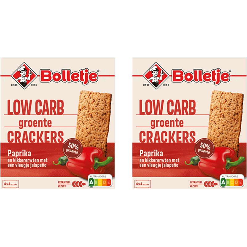 Een afbeelding van Bolletje 50% groente crackers paprika 2-pack