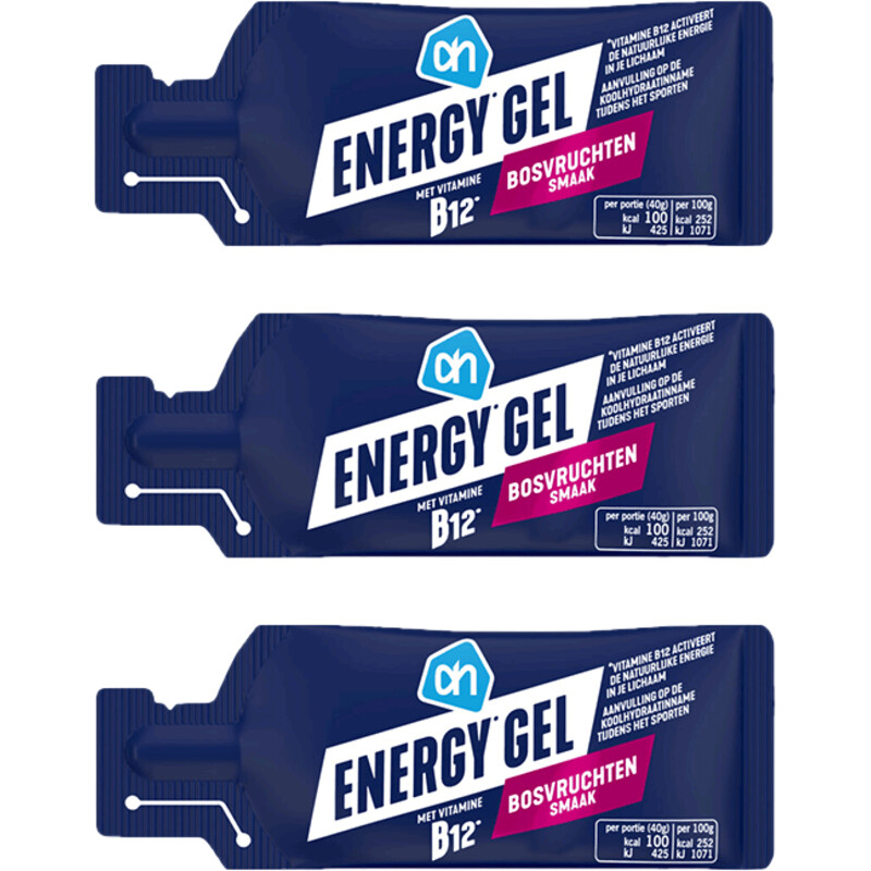 Een afbeelding van AH Energy gel bosvruchten 3-pack