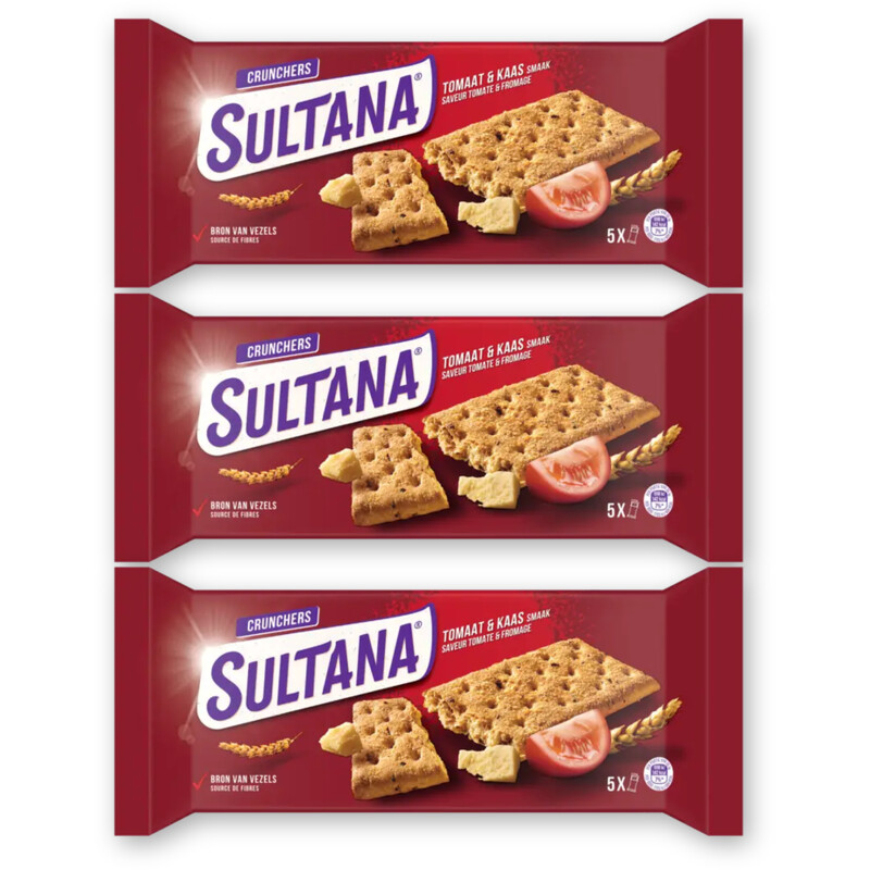 Sultana Crunchers tomaat & kaas 3-pack
